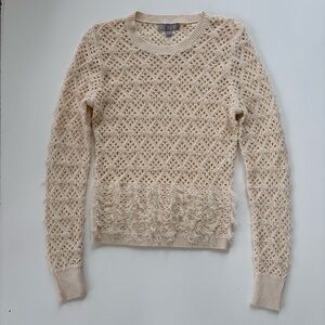 J.Crew Women's Cream Pointelle Crewneck Sweater with Fringe Size XS, NWOT